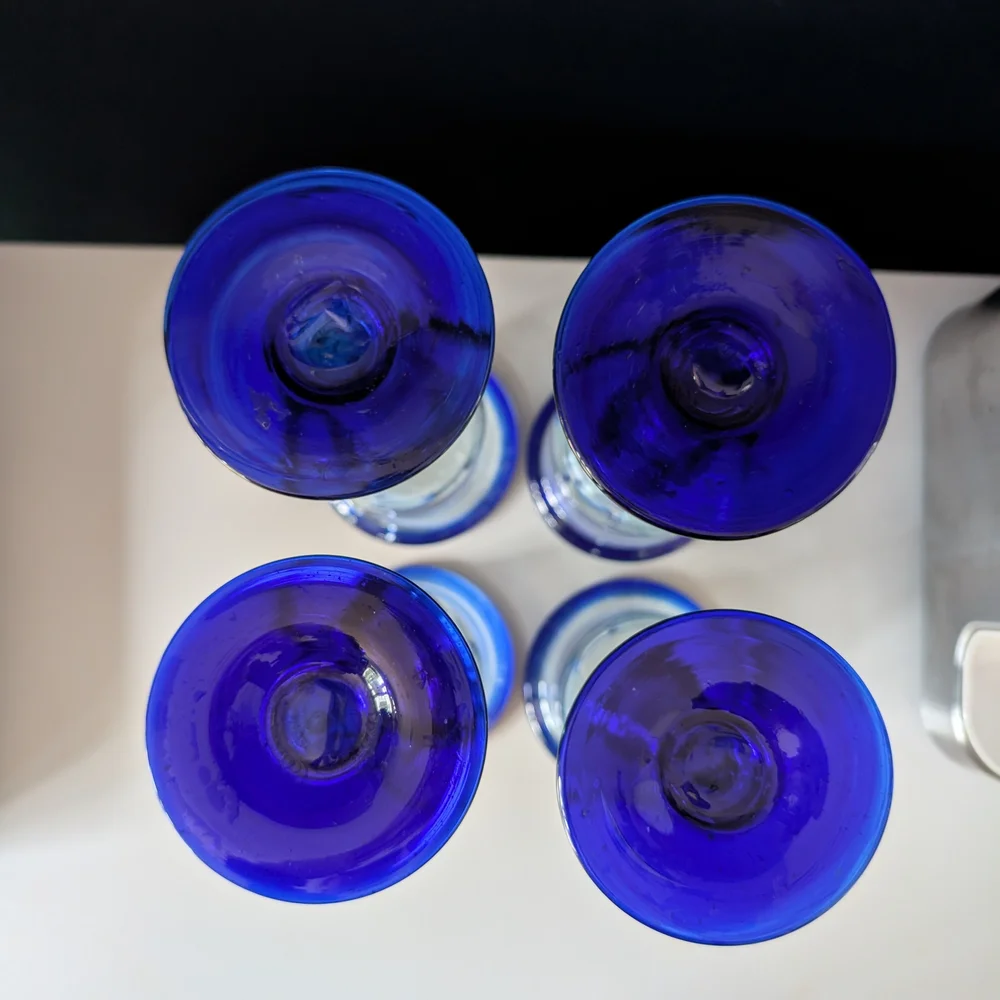 Pier 1 Blue Glass Goblets Set